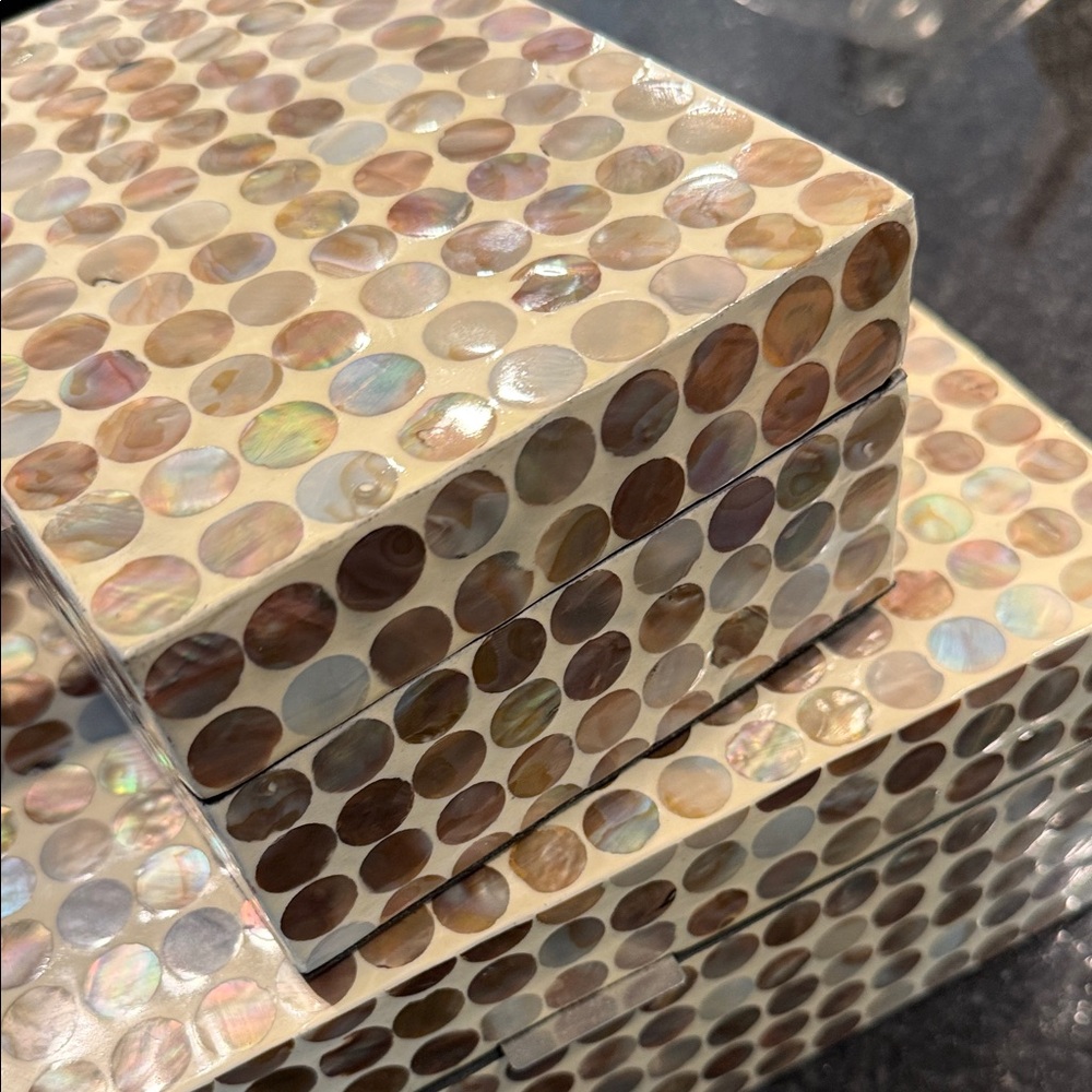 Rectangle Mother of Pearl Handmade Geometric Box with Hinged Lid (Set of 2) - Picture 4 of 14